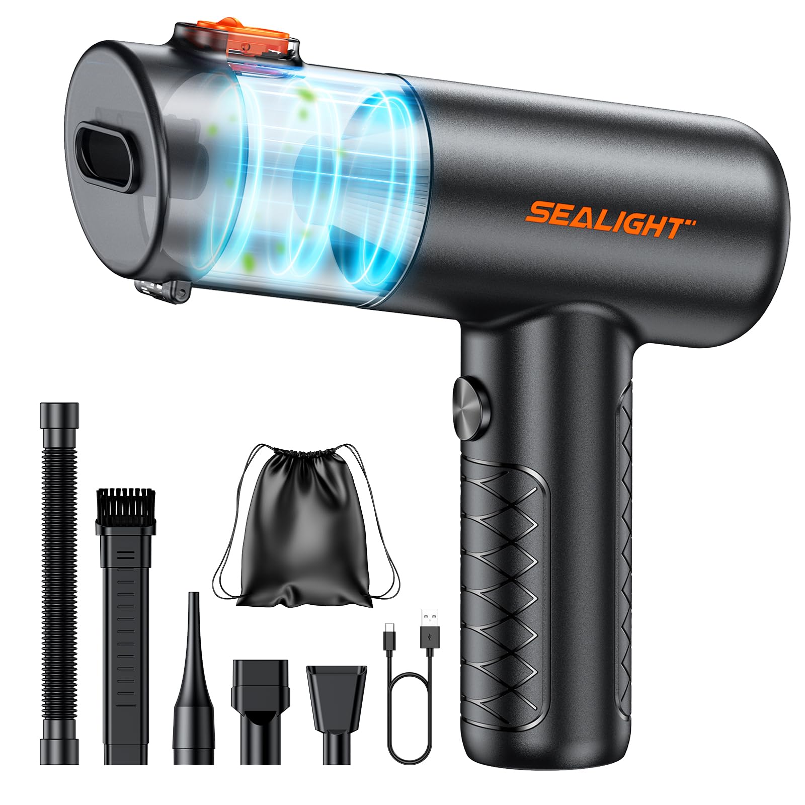 SEALIGHT Aspirabriciole Senza Fili, 32000Pa 4-in-1 Aspirapolvere Auto Cordless con One-Touch Dust Dump con 400000 RPM Motore Brushless, Mini Aspirapolvere per Casa, Ufficio, Auto,…