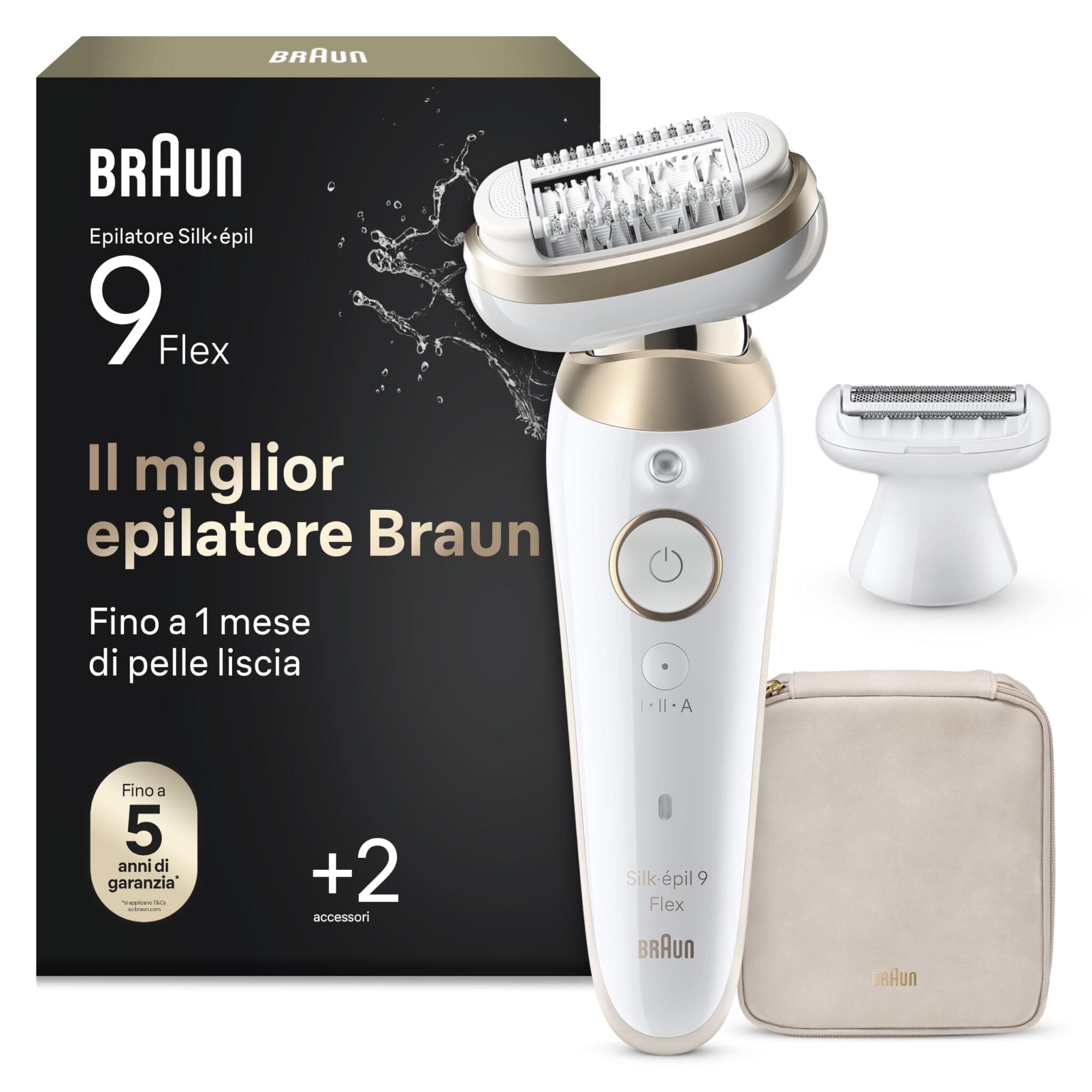 Braun Silk-Épil 9 Flex Epilatore Elettrico Donna, 9-041 3d, Oro | Rasoio Elettrico Donna Impermeabile, Custodia e Cappuccio Regolatore, Testina Flessibile, Epilazione Semplice e P…