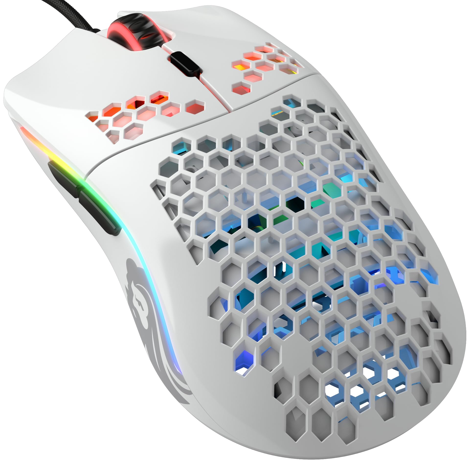 GLORIOUS Model O- Mouse Da Gaming Wired (Bianco Lucido) | Leggerissimo Design A Nido D'Ape, Cavo Paracord Ultraflessibile Ascended, Sensore Ottico Pixart 3360, Piedini PTFE Al 100%