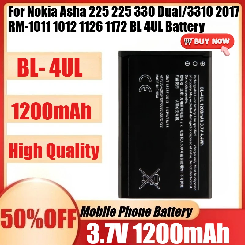 Nuova batteria BL-4UL da 1200 mAh 3,7 V per Nokia Asha 225 330 Dual/3310 2017 RM-1011 1012 1126 1172 BL 4UL batterie ai polimeri di litio