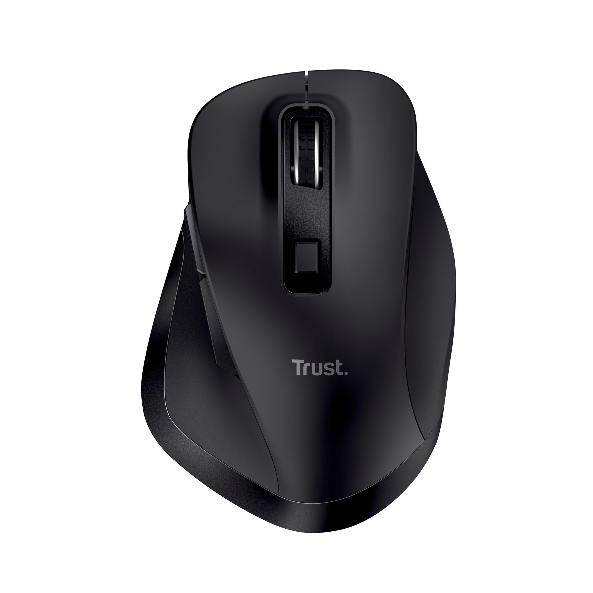Trust Fyda Mouse Wireless Ricaricabile 2,4 GHz, 800-2400 DPI, Nero | 6 Pulsanti, Design Sostenibile, Ricevitore USB, senza Filo, per Laptop PC Computer Macbook Ufficio