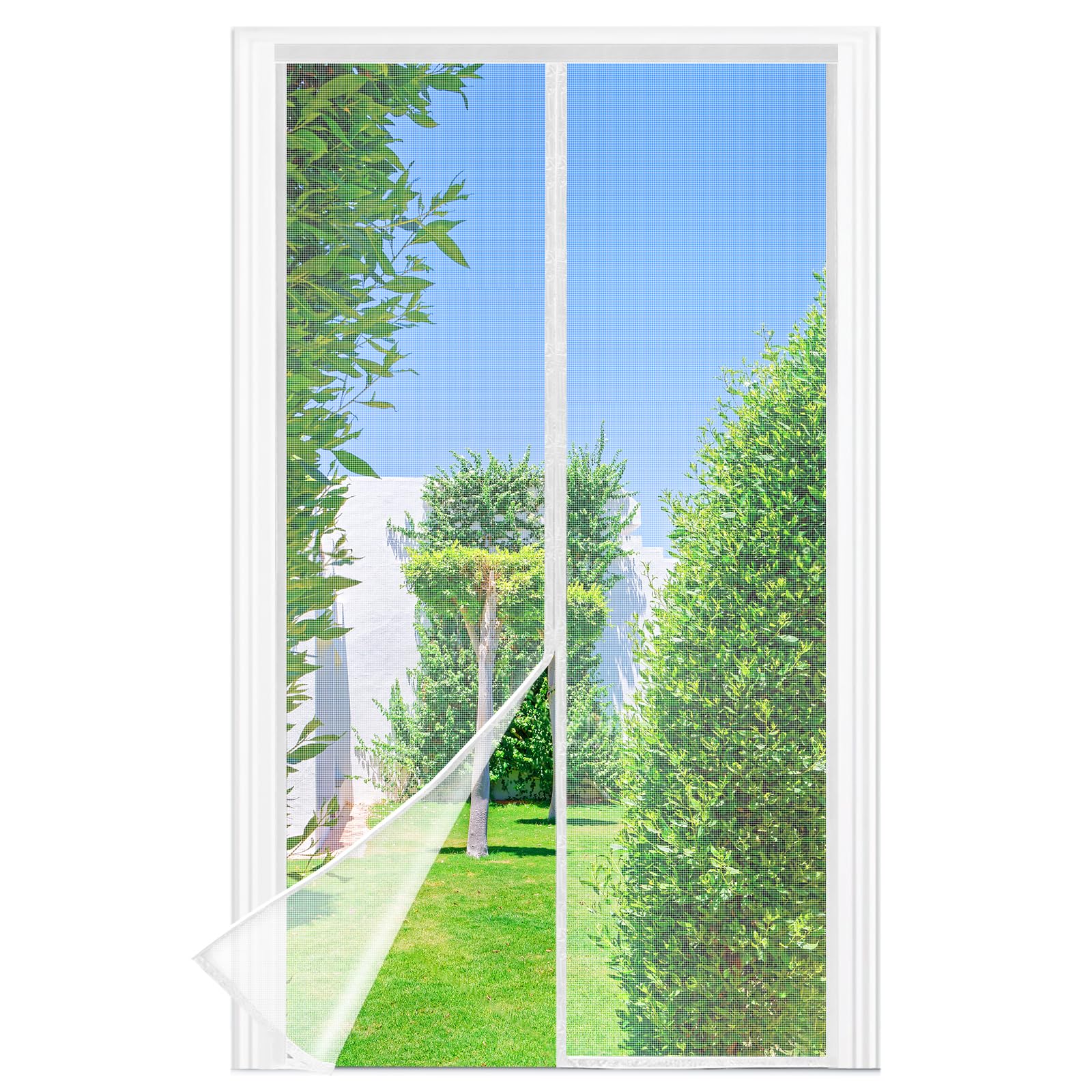 Zanzariera Magnetica - 100 x 210 CM Rete Fine - BIANCO | Zanzariera Porta Finestra Superiore Aumentato a 3,8 cm , si Chiude da Sola, Mantiene l'aria Fresca