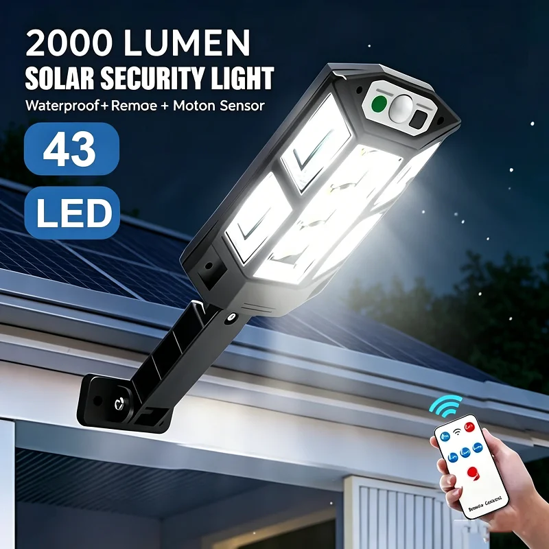Nuovissima Lampada Solare Potente per Esterni con Sensore di Movimento, 3 Modalità, Impermeabile IP65, Torcia Solare da Giardino, Lanterna per Cortile e Strada