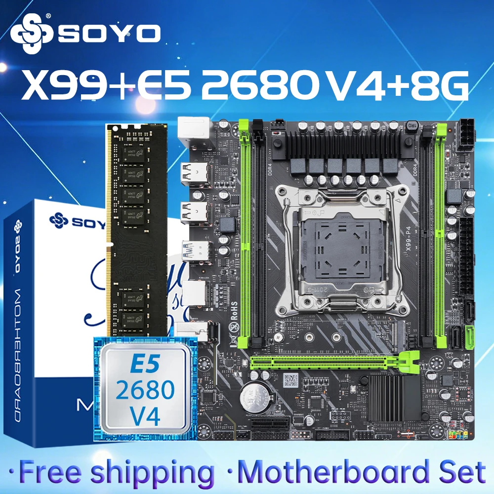Set scheda madre SOYO X99 TPM2.0 con CPU LGA2011-3 Xeon E5 2680 V4 DDR4 8G*1 supporto DDR4 RAM M.2 SATA3 Accessori per computer