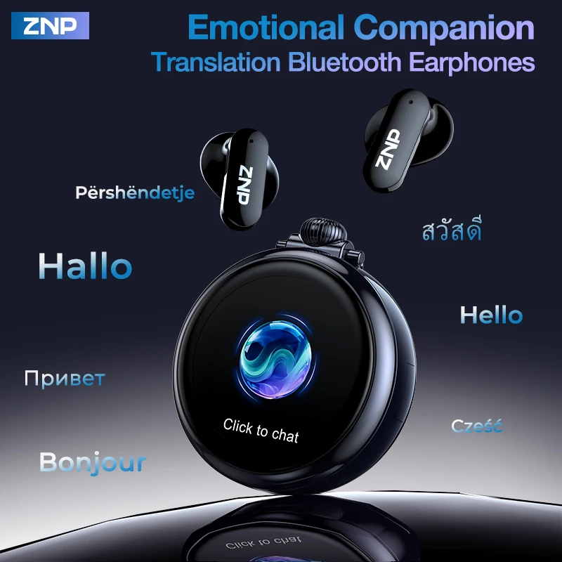Auricolari Traduttori AI Wireless ZNP 2026 di Ultima Generazione, Compagno Emotivo, Assistente per Riunioni, Traduzione in Viaggio, Auricolari Bluetooth N03
