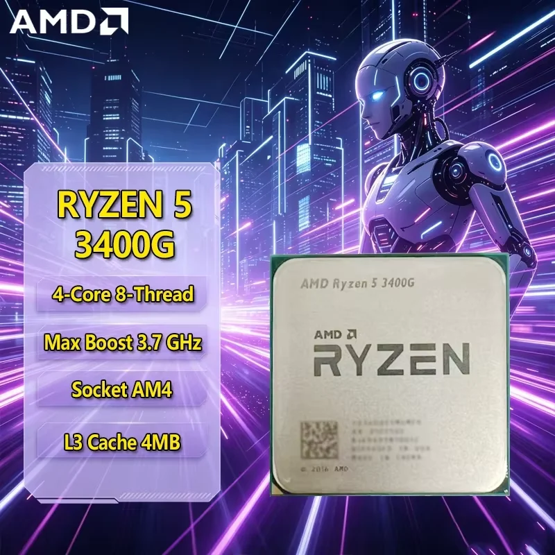 Processore AMD Ryzen 5 3400G 65W TDP, 100% Nuovo, Socket AM4, Quad-Core, Otto Thread, 3.7GHz, Hot Sale AMD YD3400C5M4MFH