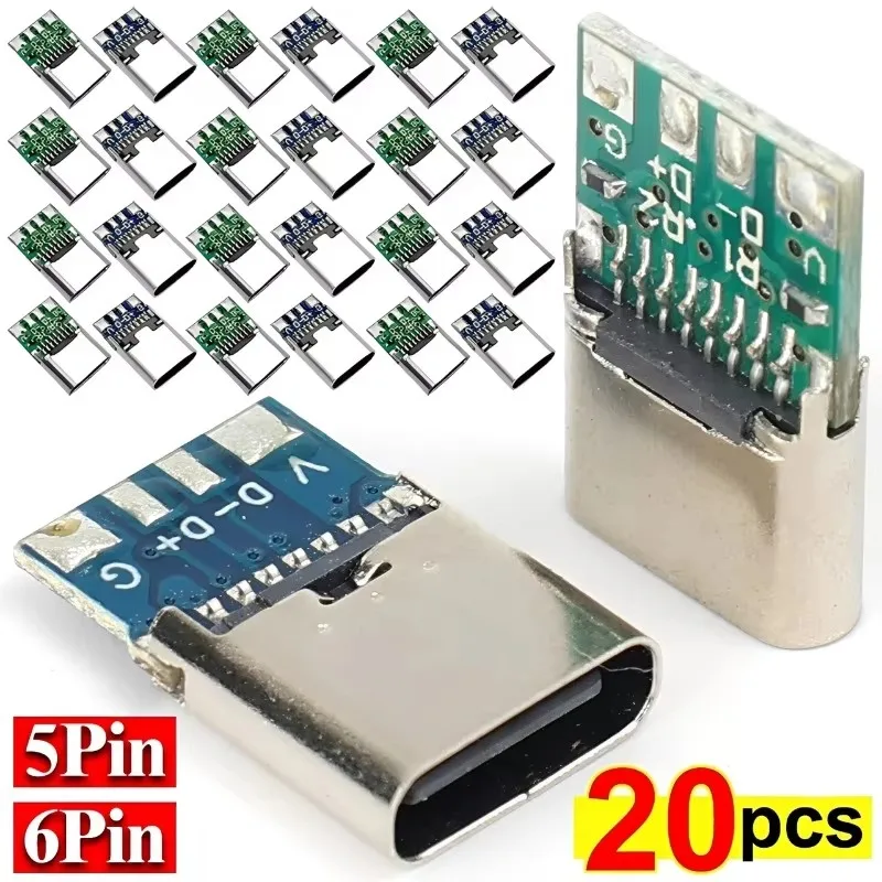 1/10/20 Pezzi Terminali Elettrici per Saldatura Fai-da-te, Connettori Femmina Tipo C per Cavo Dati con Supporto PCB e Doppie Resistenze da 5.1K