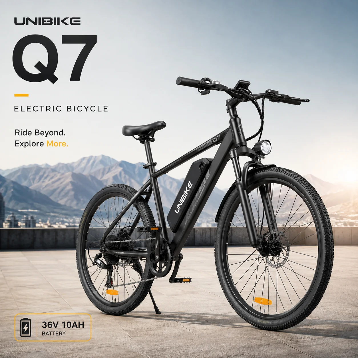 Bicicletta Elettrica per Adulti UNIBIKE Q7 36V10AH con Batteria Rimovibile, E-bike per Pendolarismo Urbano, Pneumatici da 26 Pollici, Bicicletta Elettrica Portatile