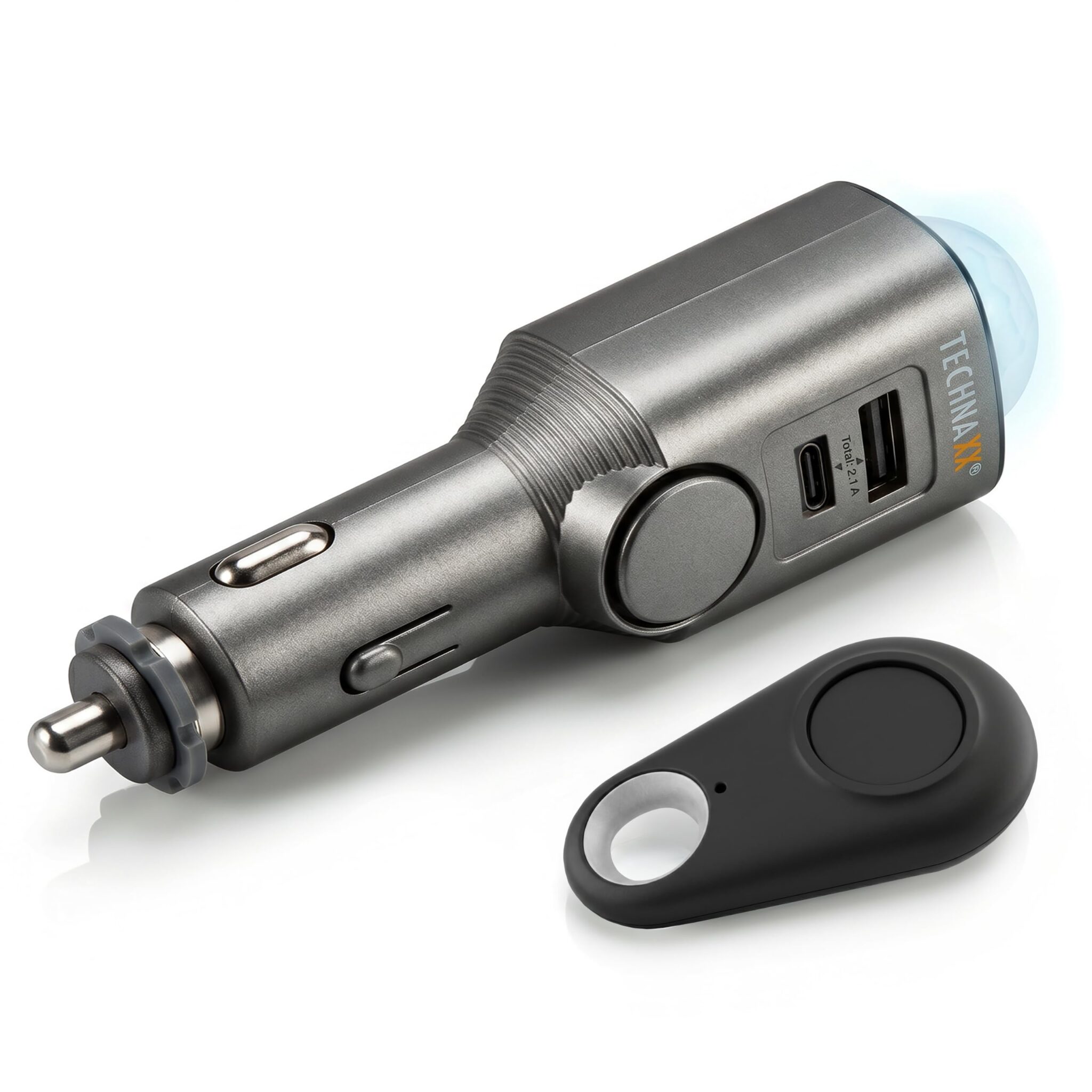 Technaxx Allarme auto con sensore di movimento PIR – Allarme plug-in 12–24V con sirena 110dB, batteria 6 giorni, porte USB-A & USB-C, display LED e telecomando - 2026 Update Model…