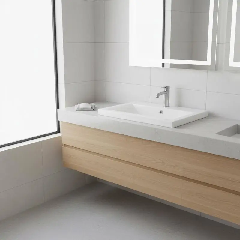 Lavabo da incasso in ceramica bianca 61×39,5×18,5 cm con troppopieno e foro di scarico da 4,5 cm. Bordo spesso 4 cm, superficie vetrificata facile da pulire, stile moderno per bag…