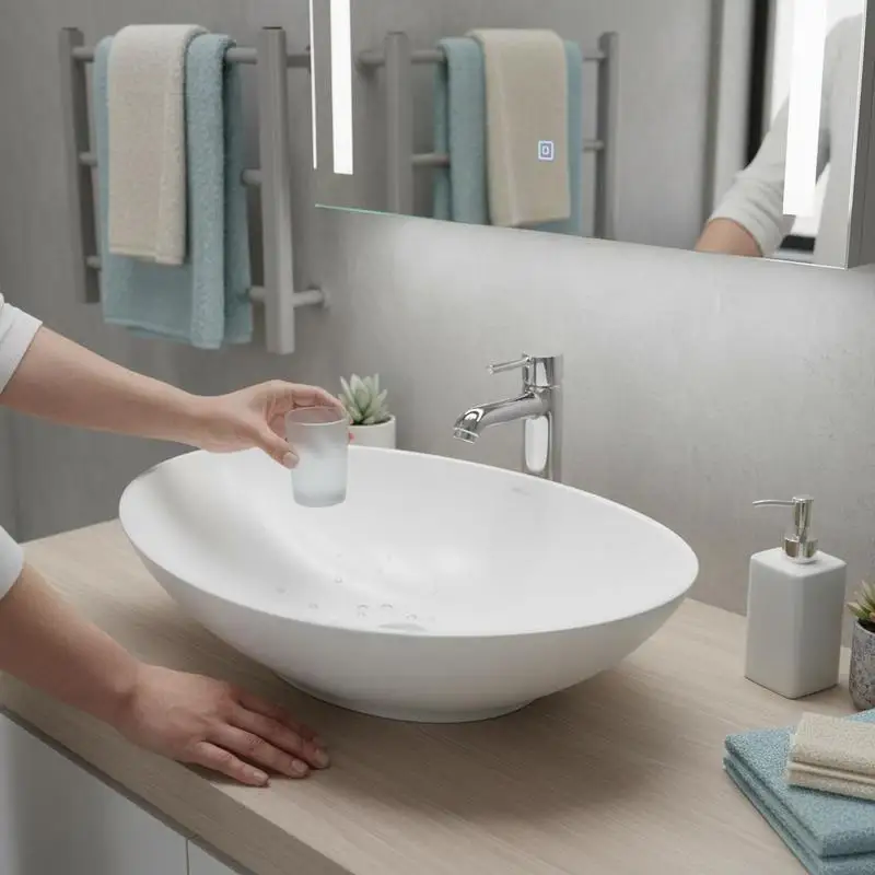 Lavabo da Appoggio Ovale in Ceramica Bianca 40x33cm, Moderno e Lucido, con Foro di Scarico da 4,5cm, Facile da Pulire, per Bagno e Arredo Toilette
