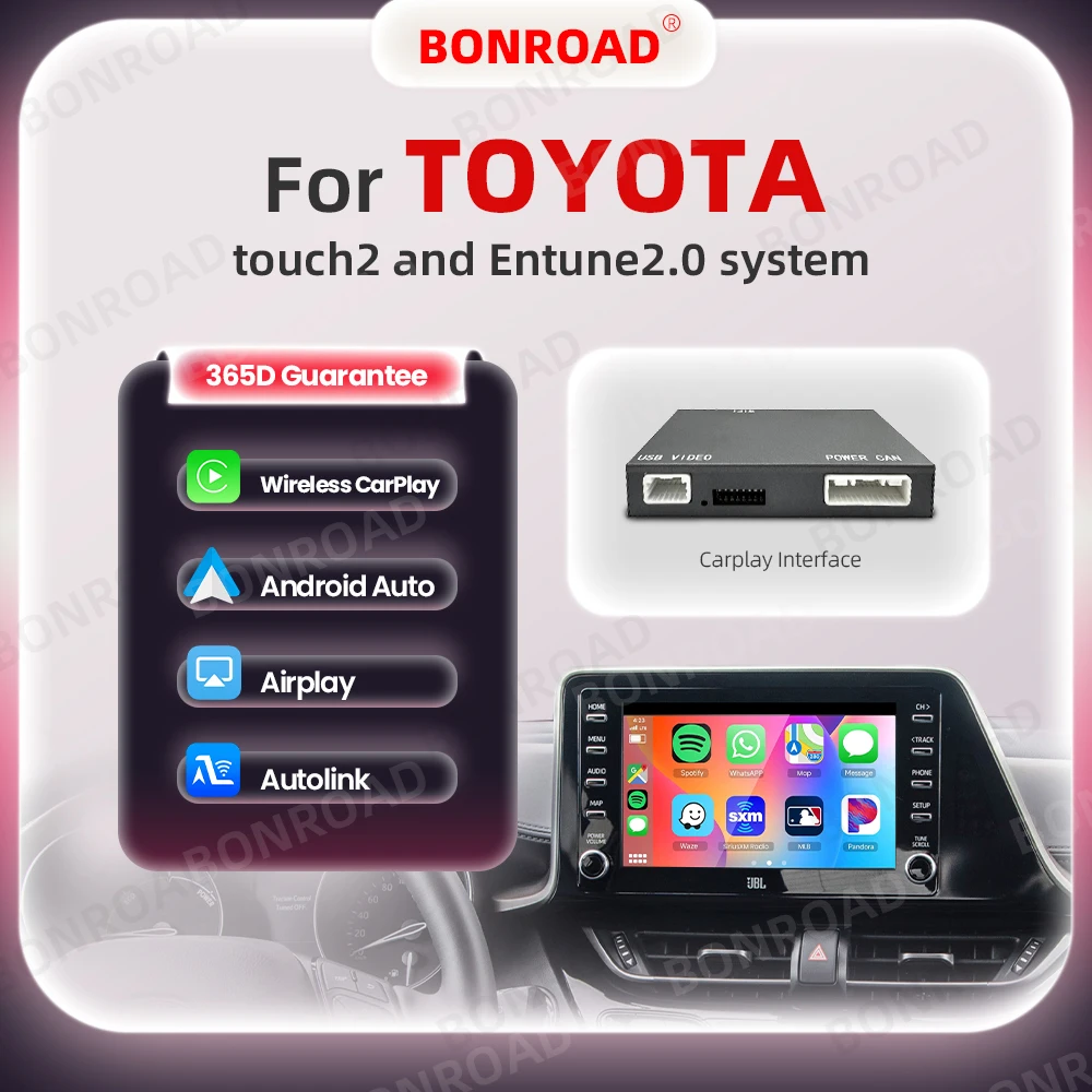 BONROAD Wireless Carplay Android Auto Original Car Button e Touch Screen Control Decoder per Toyota Touch2 e Entune2.0 System