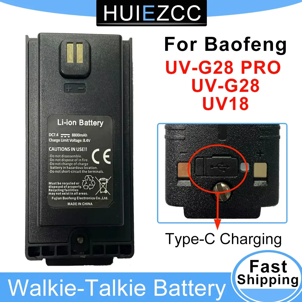 Batteria originale per walkie-talkie UV-G28 UV-G28 Pro Radio Car Charge Cavo USB TypeC per batterie ricaricabili Boafeng serie UV18