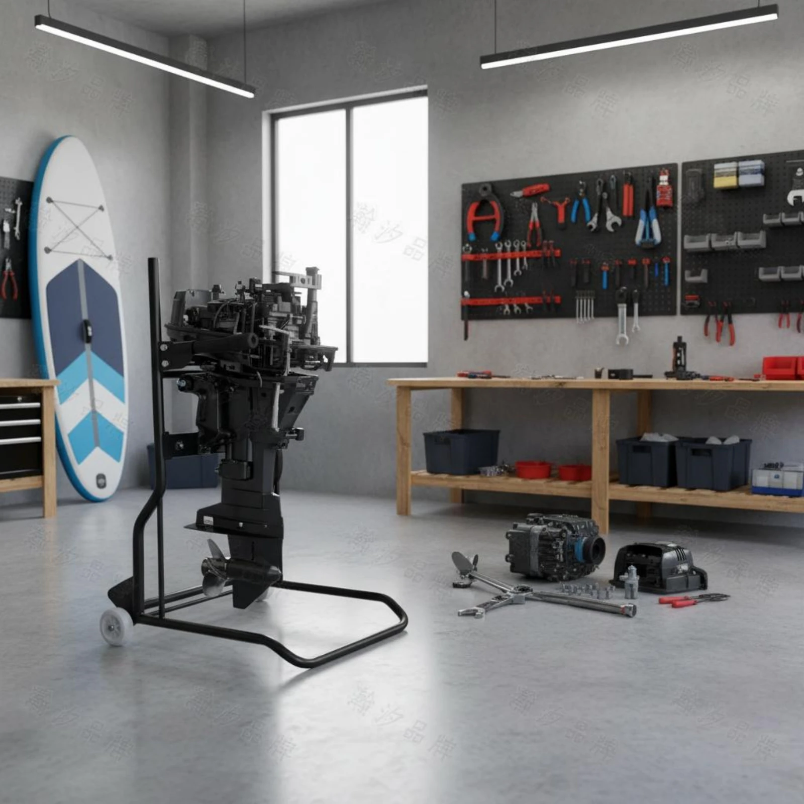 Carrello per Motore Fuoribordo con Base a Ruote, Supporto per Motore Nautico, Telaio Rettangolare, Carrello Portatile per Imbarcazioni