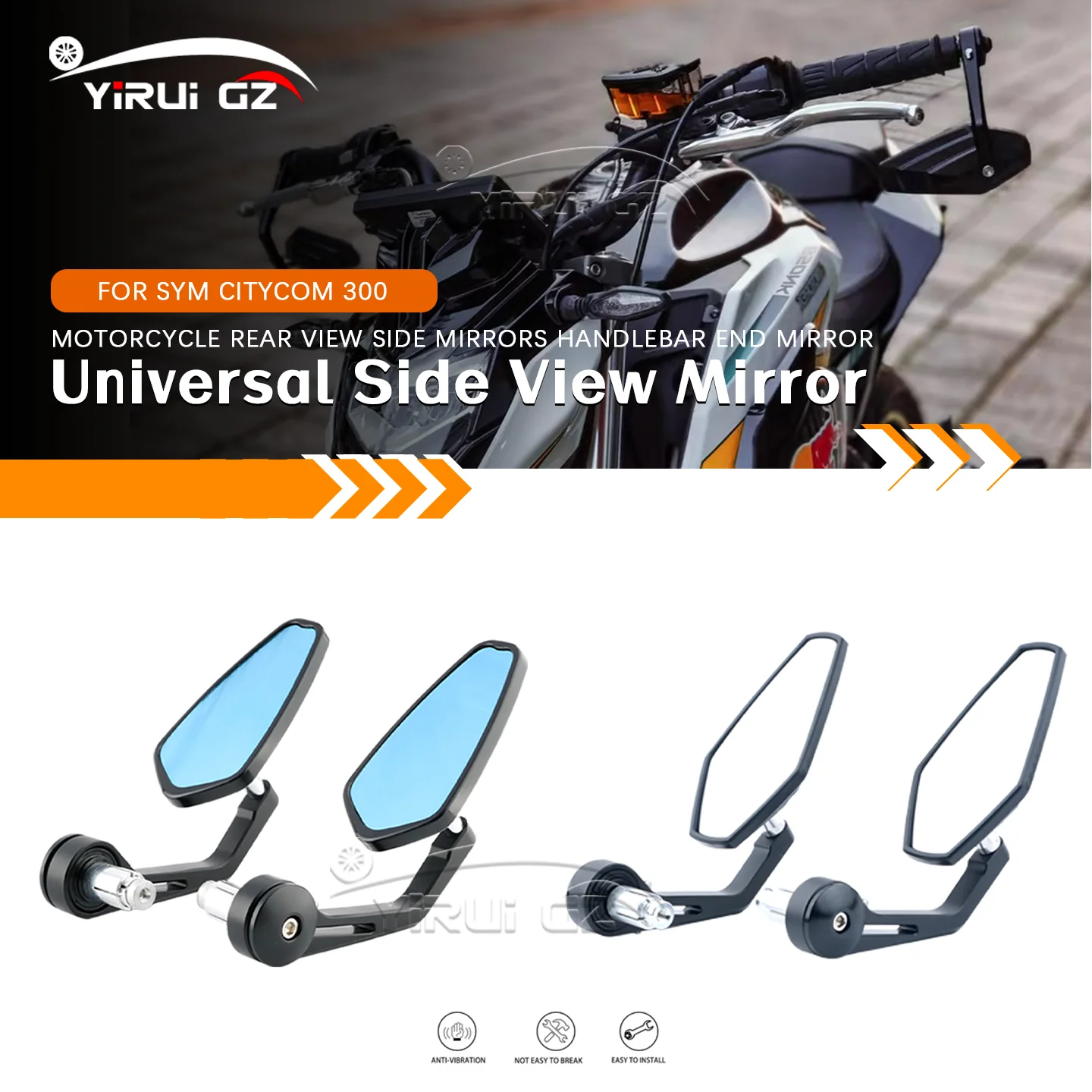 Specchietto Retrovisore Universale per Moto, per SYM Citycom 300, Specchio da 7/8 Pollici per Manubrio