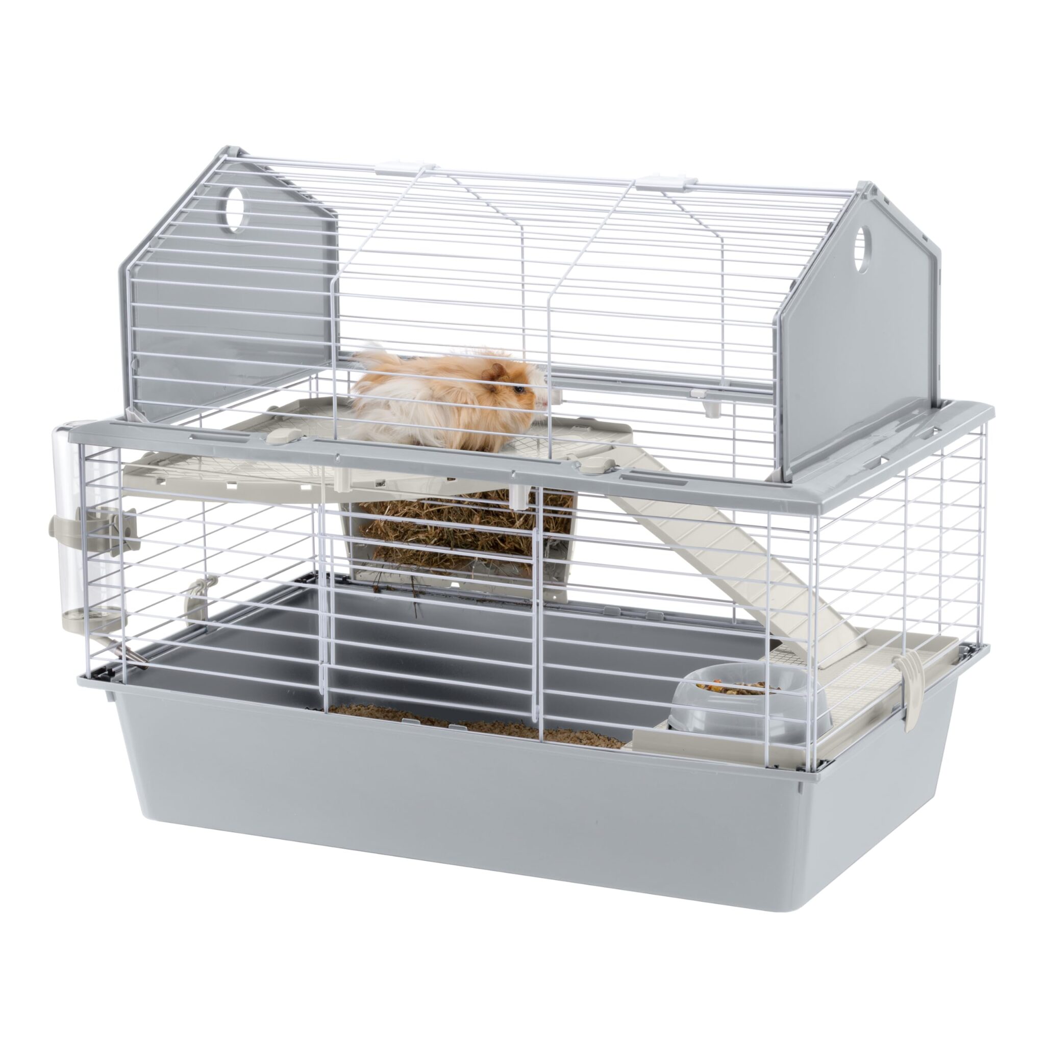 Ferplast Gabbia per Conigli Gabbia per Piccoli Animali BARN 80, 2 Piani, Tetto Apribile, Accessori Inclusi, 78 x 48 x h 65 cm.