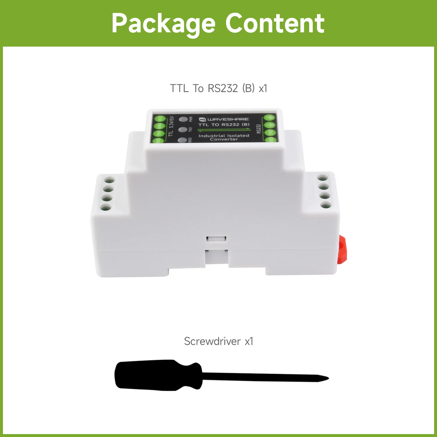 Convertitore isolato galvanico da TTL a RS232 con montaggio su guida Waveshare, comunicazione full-duplex, convertitore seriale TTL,