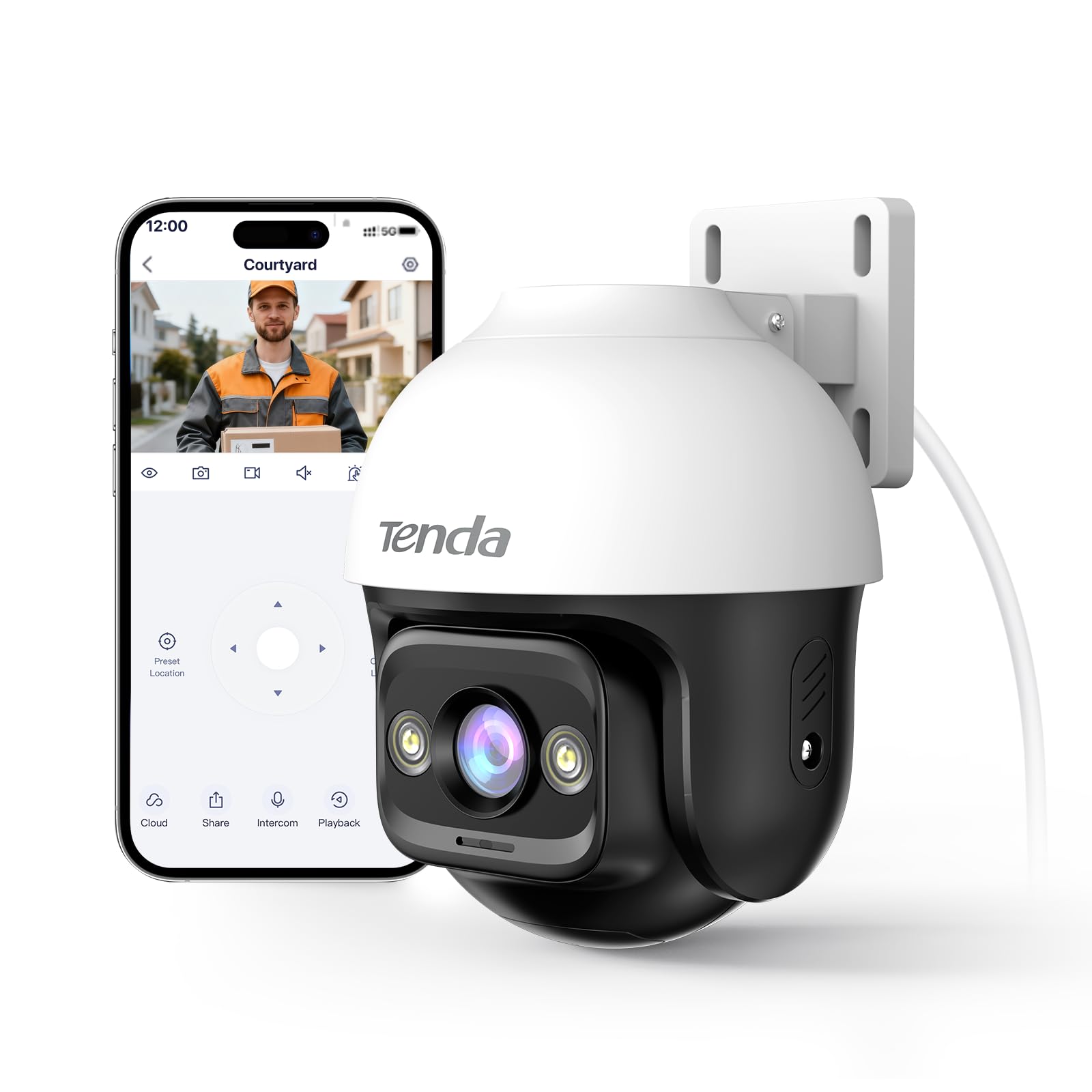 Tenda Telecamera di Sorveglianza Esterna 2K, CH3 | Visione Notturna a Colori, Vista 360°, Audio Bidirezionale, Rilevamento Movimento e Persone, Compatibile con Alexa