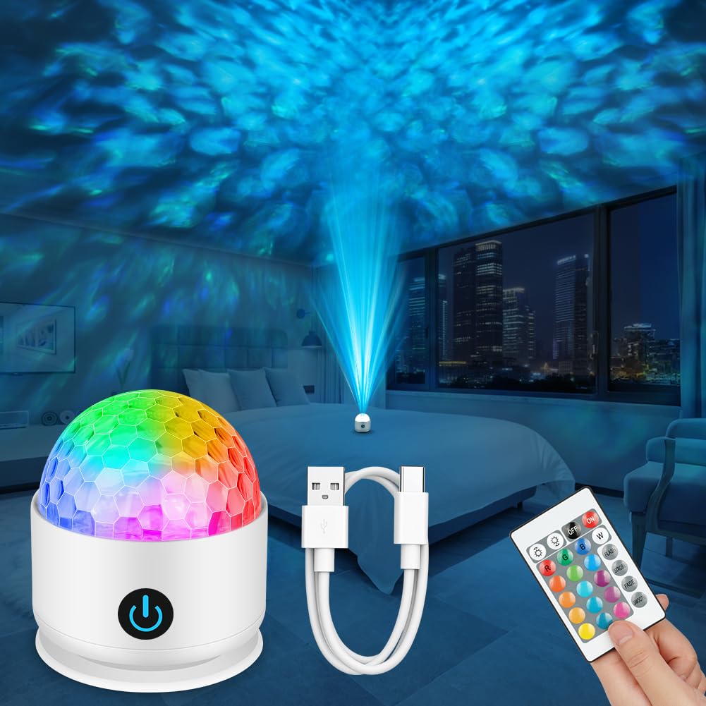 vsshe Lampada Proiettore Soffitto, 3 in 1 Lampada Aurora Boreale, 16 colori LED Lampada Proiettore Stelle, Ocean Wave Proiettore con Telecomando, 4 Modalità, Modello di ricarica,…