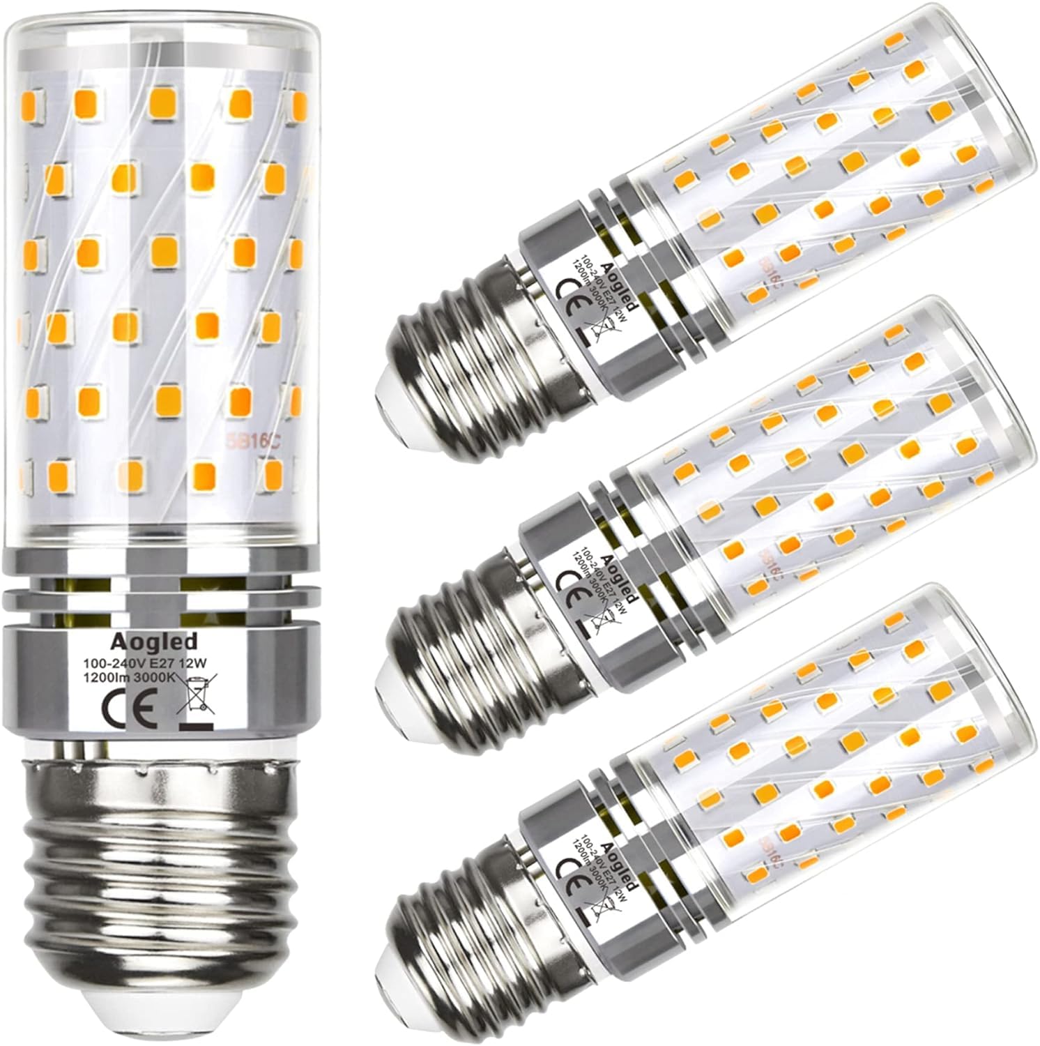 Aogled Lampadina LED E27 12W 3000K,Equivalente 100W Lampada Alogena,Bianco Caldo,1200LM,Angolo 360,Lampadina Edison,Non Dimmerabile,Nessun Sfarfallio,AC85-265V E27 Illuminazione l…