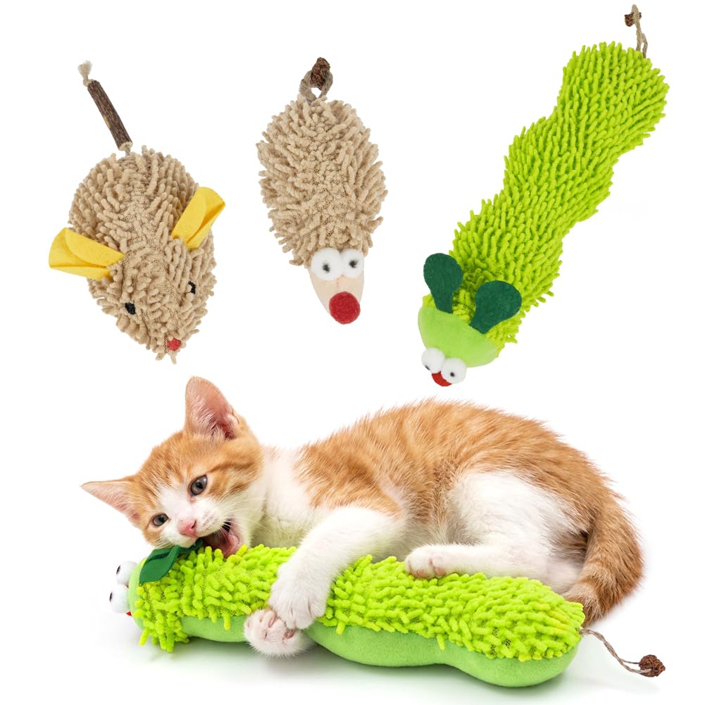 OSDUE Gioco per Gatti con Catnip,3 Peluche Catnip A forma Bruco Erba Gatta | Giocattolo interattivo per gatti,per Giocare, Mordere, Masticare,Cats Dental Care,con design a forma d…