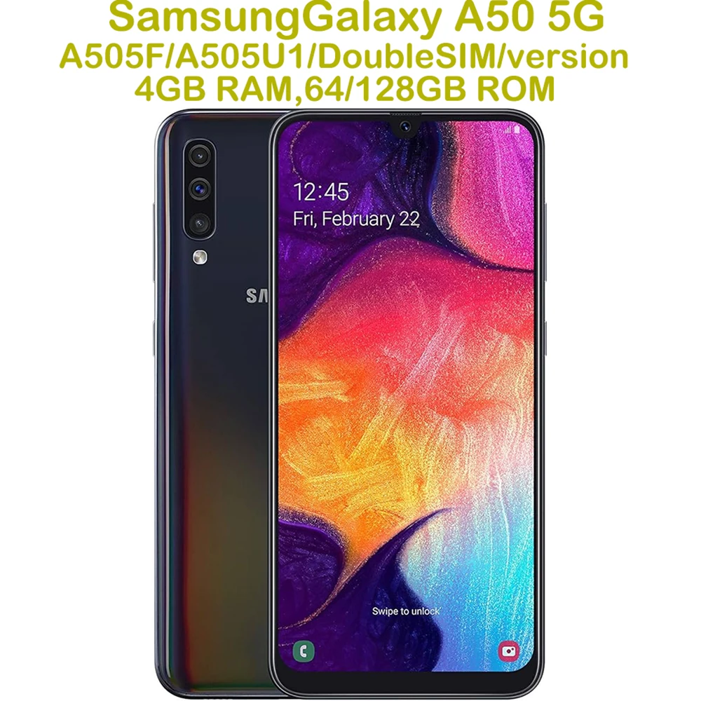 Samsung Galaxy A50 5G A505F/A505U Ricondizionato, Smartphone Android, 6.4 Pollici, 25MP, 4000mAh, Versione USA/Globale Sbloccata