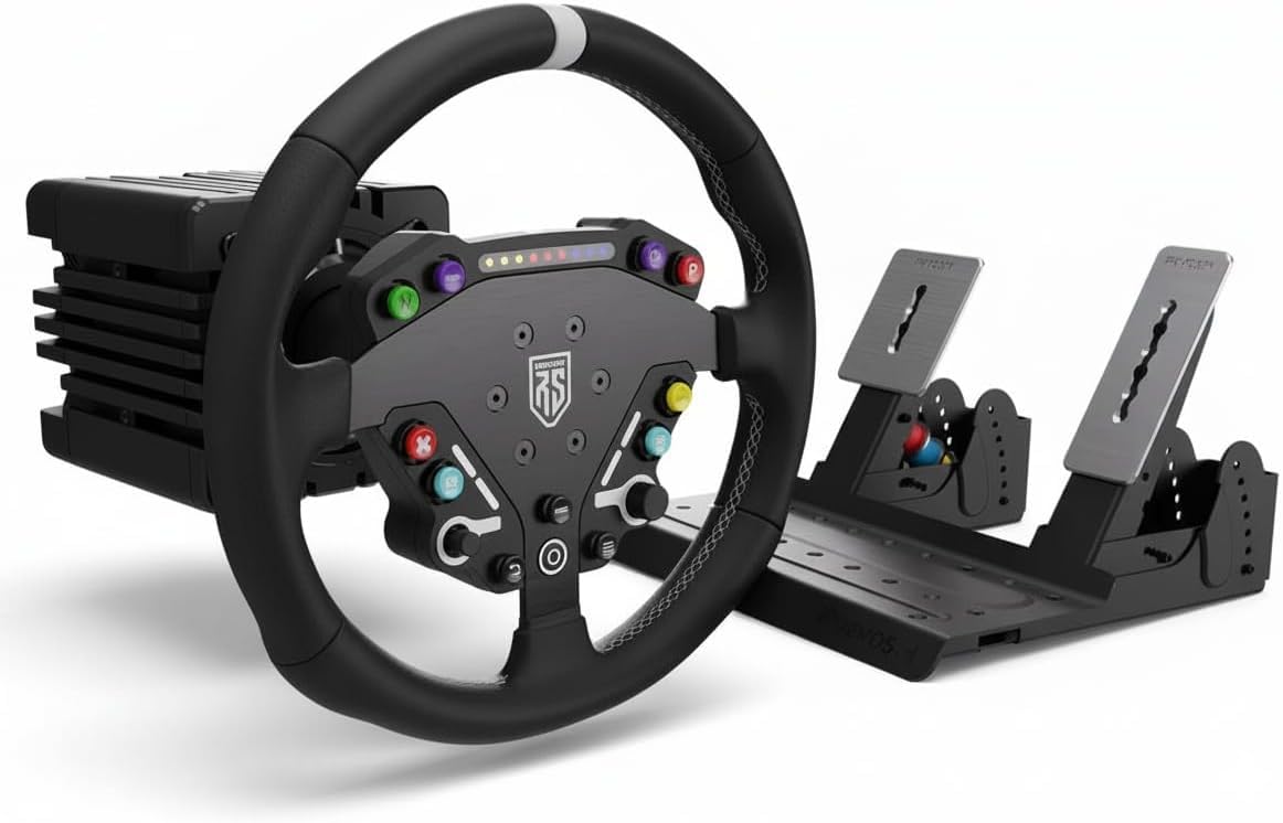 Revosim GT RS PURE Volante 30 cm per base, similpelle perforata, 12 pulsanti, pallet in alluminio e sgancio rapido, compatibile con tutte le simulazioni di corsa PC (base+volante+…