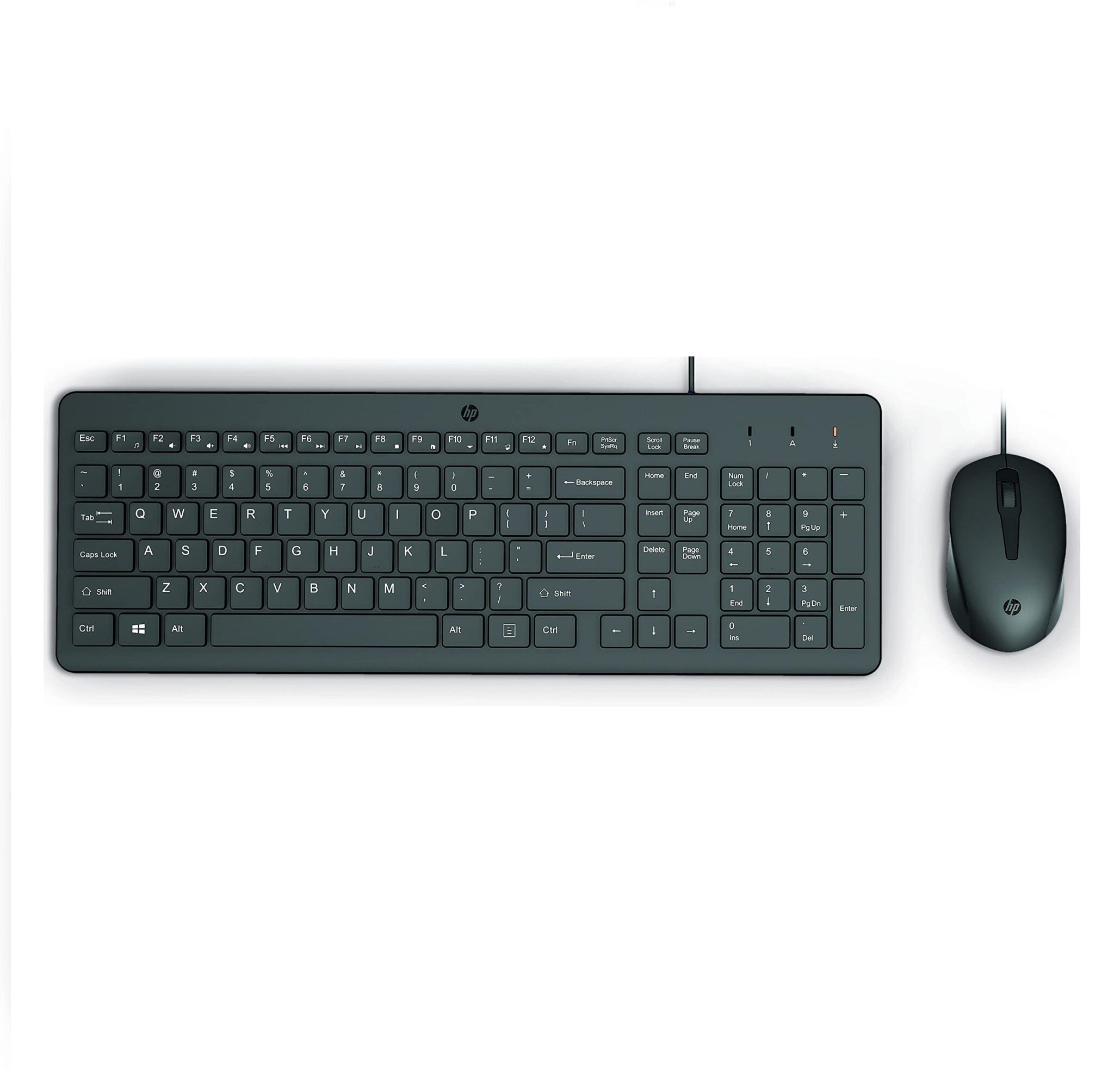 HP 150 Combo Tastiera e Mouse con cavo USB da 100 cm, Indicatore LED Blocco Maiuscole, 12 Combinazioni di Tasti, Plug and Play, Mouse Sensore Ottico da 1600 DPI, Compatibile con W…