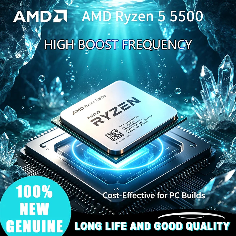 AMD R5 5500 Ryzen 5 5500 CPU Processore 100% Nuovo, 6 Core 12 Thread, 4.2 GHz, 65W TDP, L3=16M, Socket AM4 senza dissipatore di calore