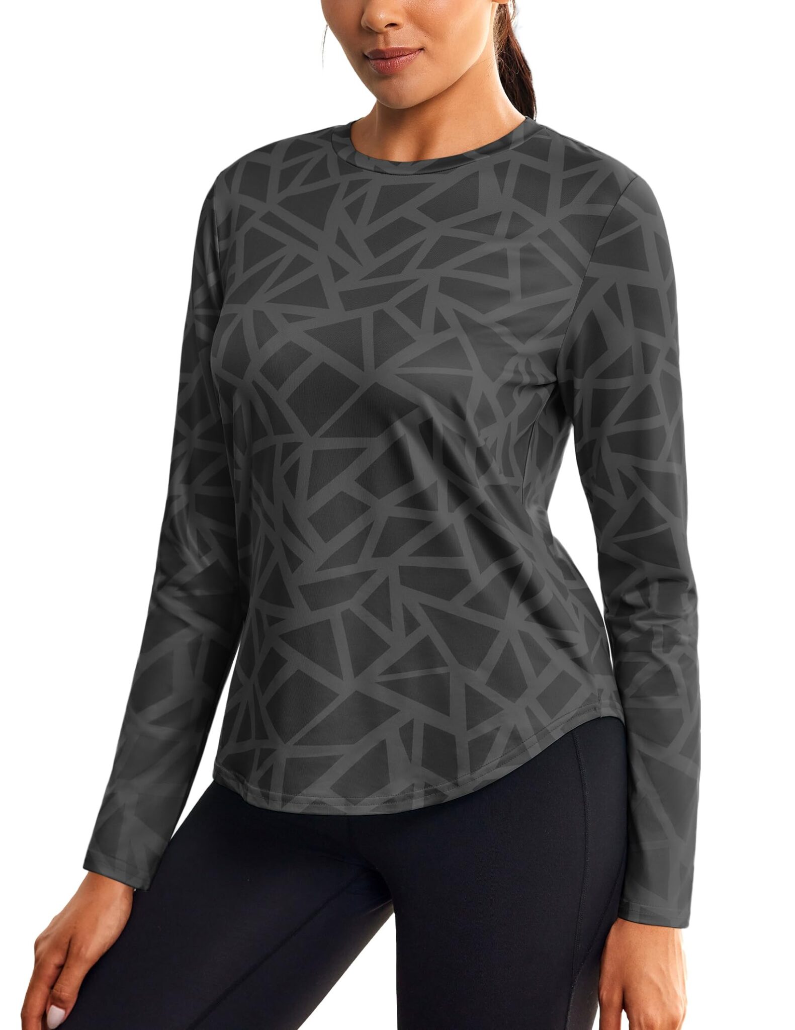 PINSPARK Maglietta Sportiva da Donna Maniche Lunghe Stampa | Evacuazione sudore, Asciugatura rapida, Collo rotondo, Orlo curvo, Autunno‑Inverno, Yoga, Fitness, Corsa, Pilates, Cam…
