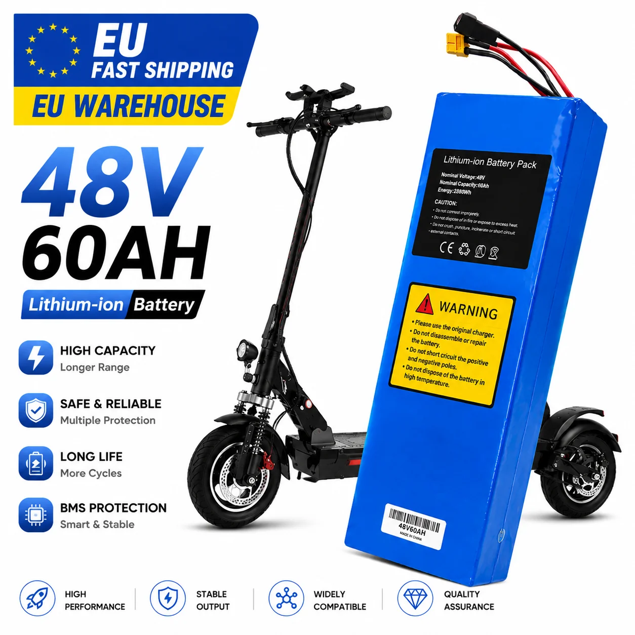 Batteria Li-ion 48V 60Ah 2000W 13S4P 18650 a Lunga Autonomia e Alta Potenza con Protezione BMS Compatibile con Monopattini Elettrici Pieghevoli M4, M4 Pro, M5, M5 Pro Style