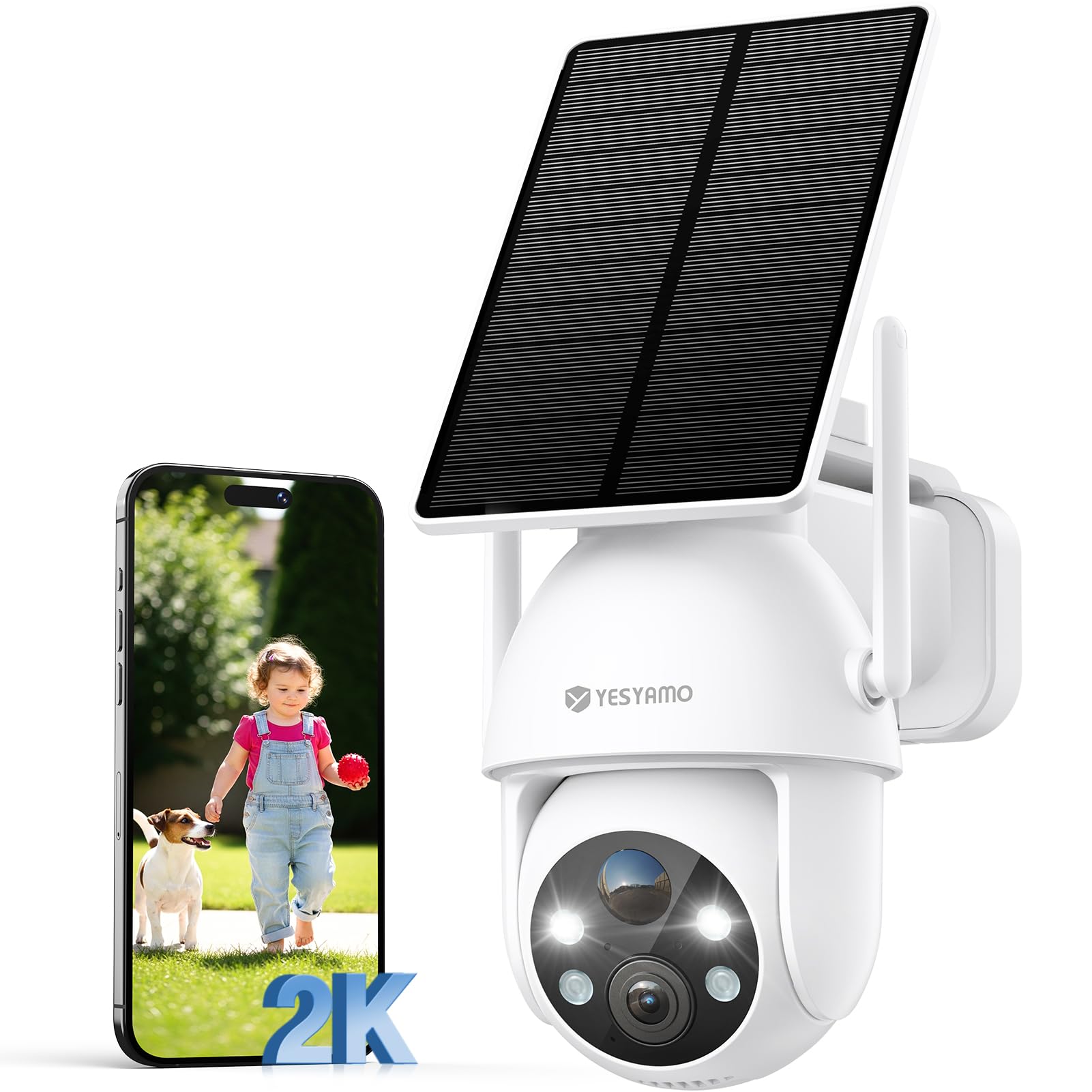 YESYAMO 2K Telecamera Wi-Fi Esterno Senza Fili con Pannello Solare | Videocamera Sorveglianza Esterno a Batteria, 360° PTZ, Visione Notturna A Colori, Audio Bidirezionale, Allarmi…