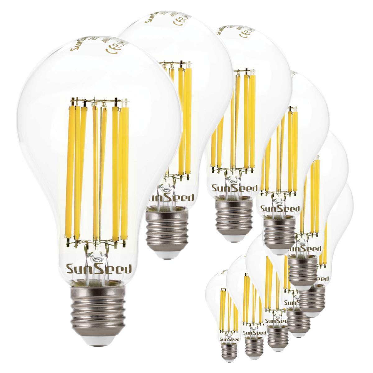 SUNSEED 10x Lampadina E27 Filamento LED 18W Goccia A75 2700 Lm Naturale 4000K, 162W Equivalente