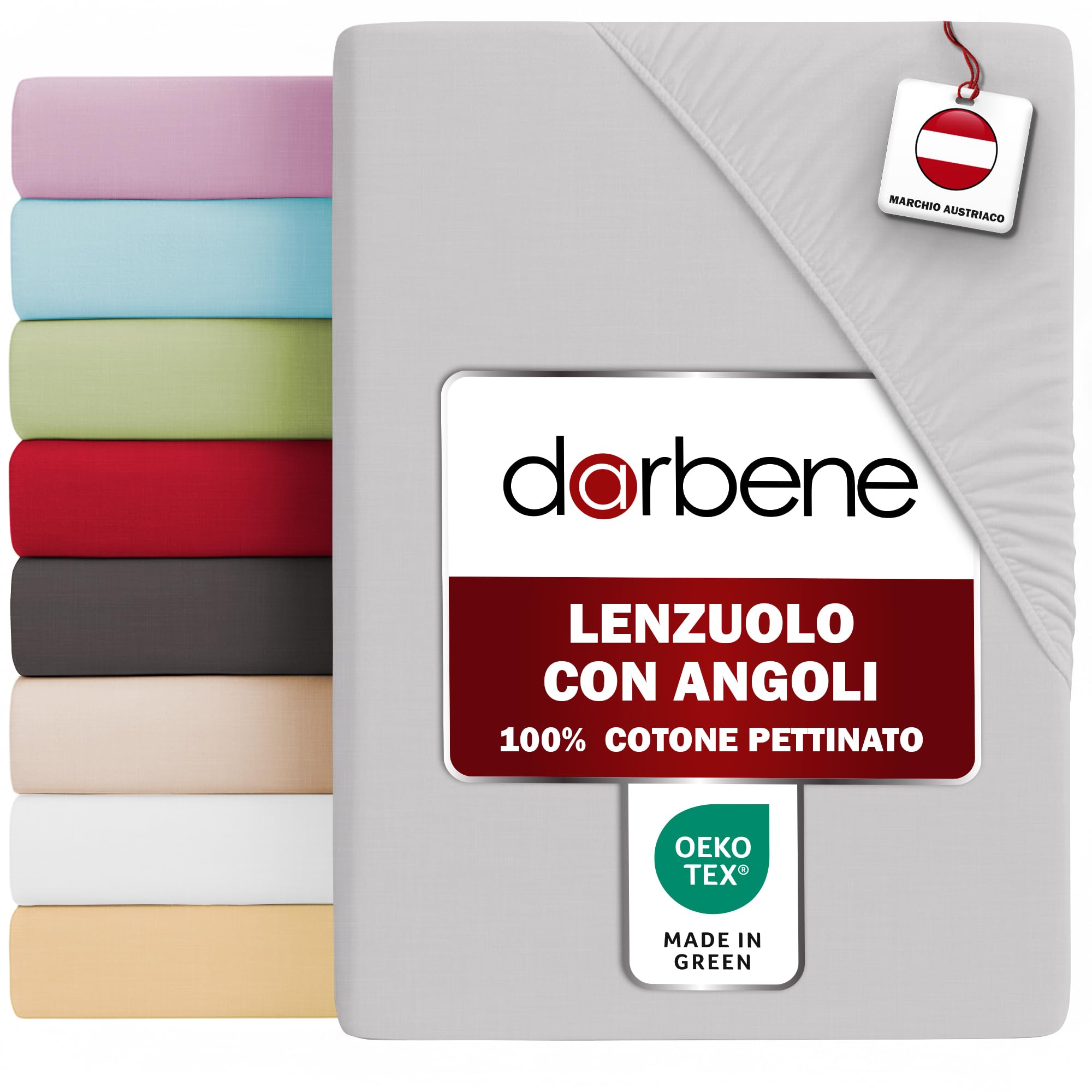 DarBene Lenzuolo con angoli, 1x Grigio chiaro, 70x140x18cm | Lenzuolo con angoli matrimoniale cotone PREMIUM, Cotone pettinato di alta qualità, OEKOTEX