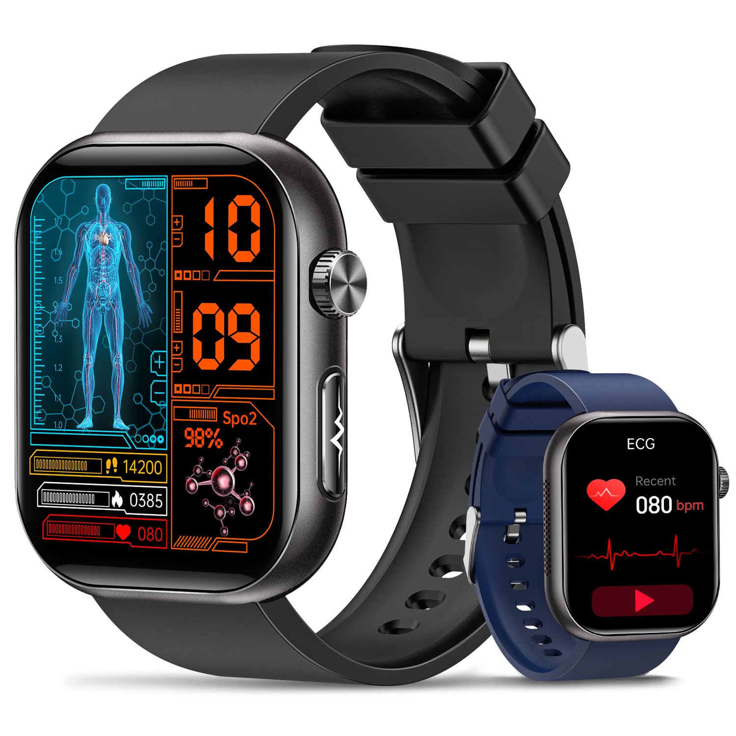 Smartwatch Uomo con ECG, HRV, Pressione Sanguigna, 1,97" AMOLED, Nero | 24H Monitoraggio Cardiofrequenzimetro, SpO2, Sonno, BMI, Temperatura, Mikro-Controllo Rapido Della Salute,…