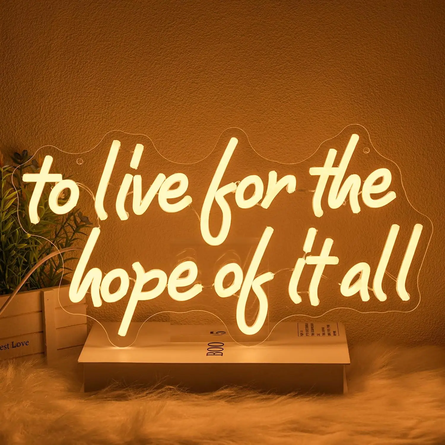 Insegna al neon "To Live For The Hope Of It All" alimentata tramite USB, luci al neon a LED dimmerabili per l'arredamento di aule, ospedali, camere da letto, luci da parete