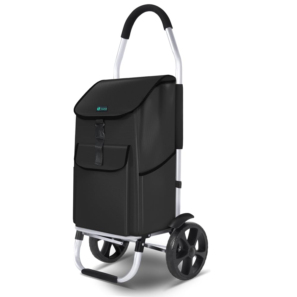 VOUNOT® Carrello della Spesa Pieghevole in Alluminio, Carrello Portaspesa con Borsa da 58L, Ruote Silenziose e Parafanghi, Nero