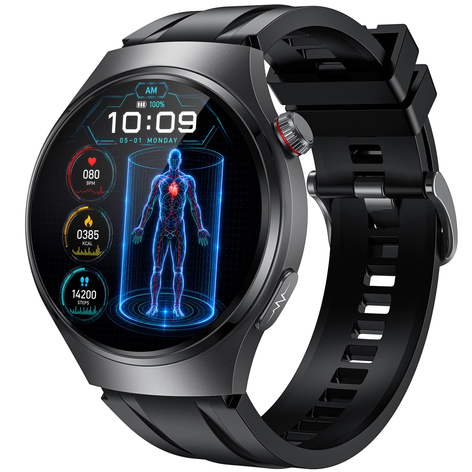 Orologio Smartwatch Uomo con ECG+HRV: 1.43" AMOLED Smart Watch con Cardiofrequenzimetro Saturimetro Pressione Sonno Smartband 50+ Sportive Contapassi IP67 Impermeabile Watches per…