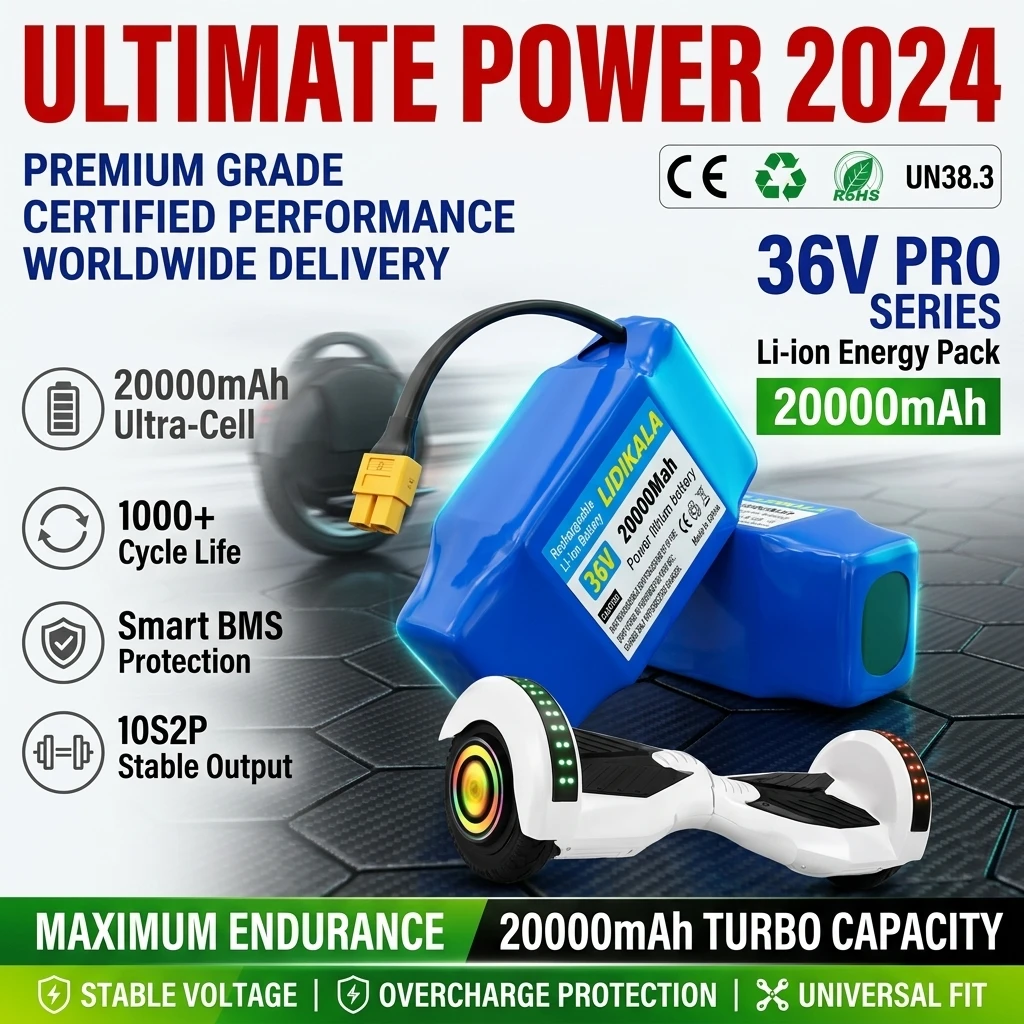 Batteria agli ioni di litio 10S2P 36V 20000mAh, batteria ricaricabile ad alto flusso con connettore XT60, protezione intelligente BMS per monociclo elettrico, hoverboard, scooter…
