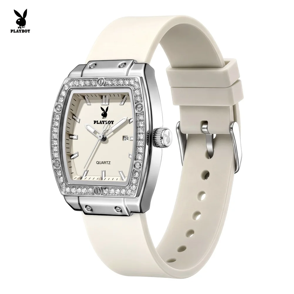 PLAYBOY 3146 Orologi Eleganti da Donna, Moda Tonneau con Lunetta Diamantata, Luminosi, Impermeabili, Lusso Originale, Orologi al Quarzo per Donna