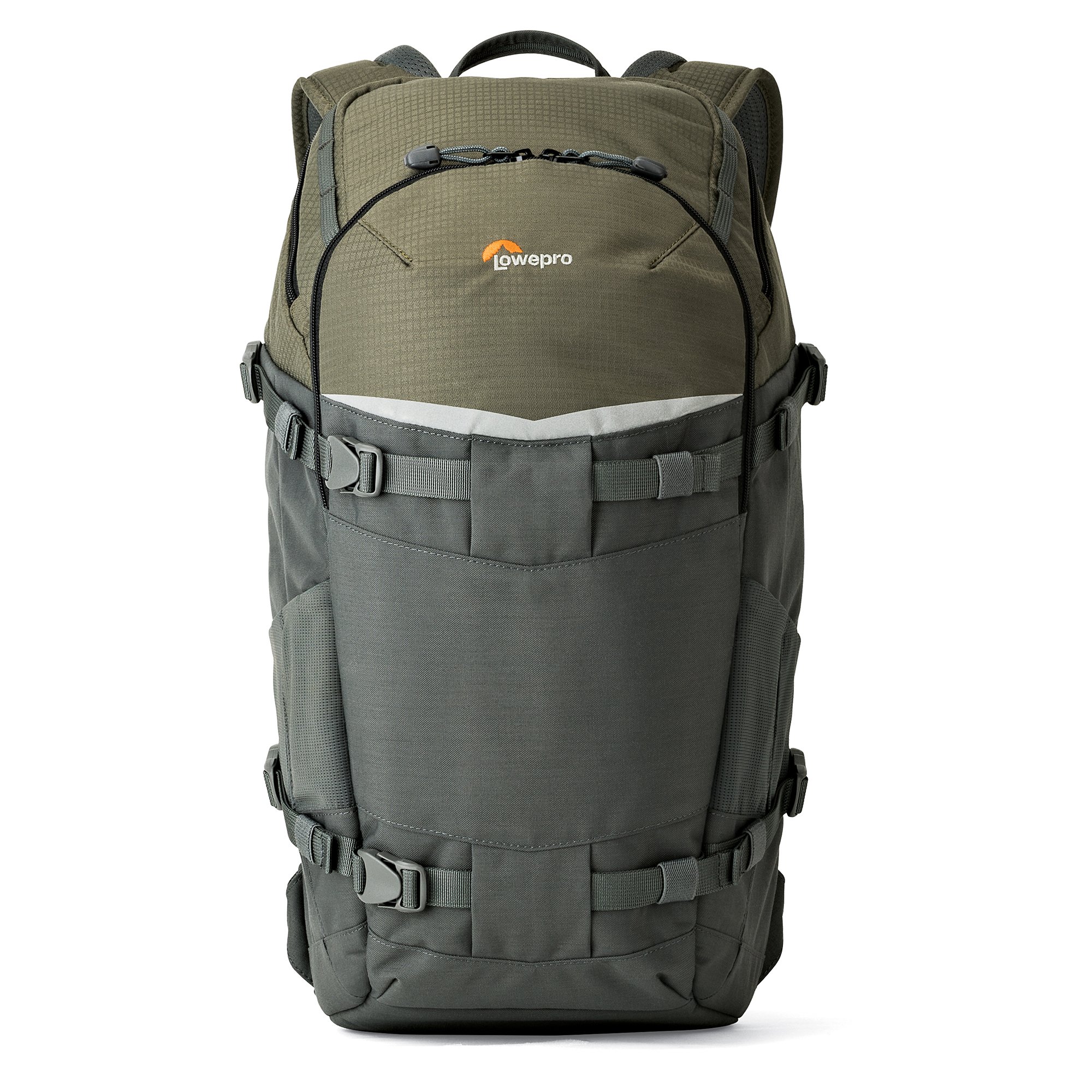 Lowepro Flipside Trek Zaino Flipside, Zaino Fotografico per Fotocamere DSLR e Obiettivi Multipli, Zaino Macchina Fotografica per Tablet, Treppiede, Colore Grigio, Verde Scuro