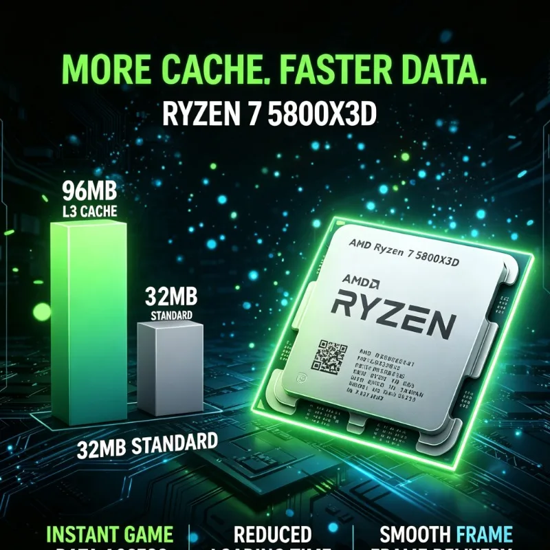 Processore da Gaming AMD Ryzen7 5800X3D con Cache Elevata per Giochi Online, 3.4GHz, 8 Core, 16 Thread, 96MB Cache, AM4, DDR4, 7nm