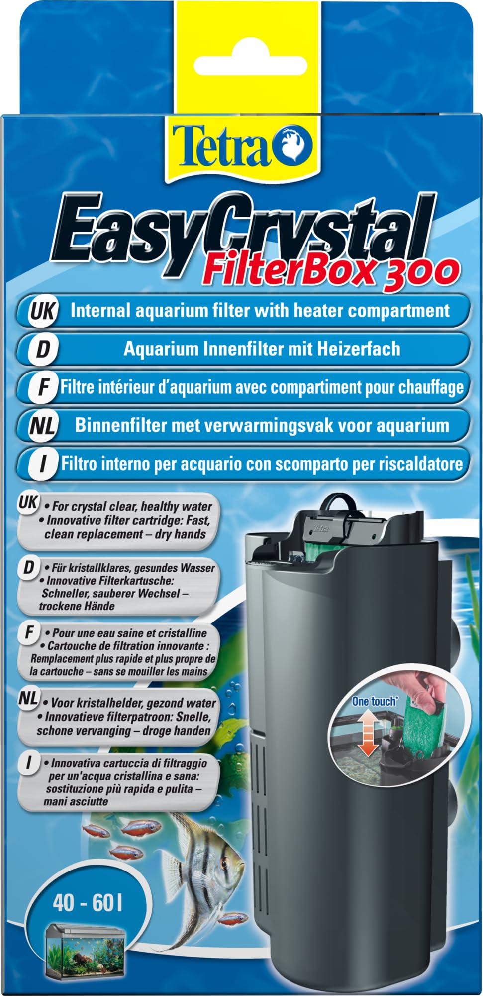 Tetra EasyCrystal Aquarium Filterbox 300, Filtro per acquari da 40-60 L | Per un'acqua cristallina e sana | Manutenzione semplice | Filtrazione meccanica, biologica e chimica inte…