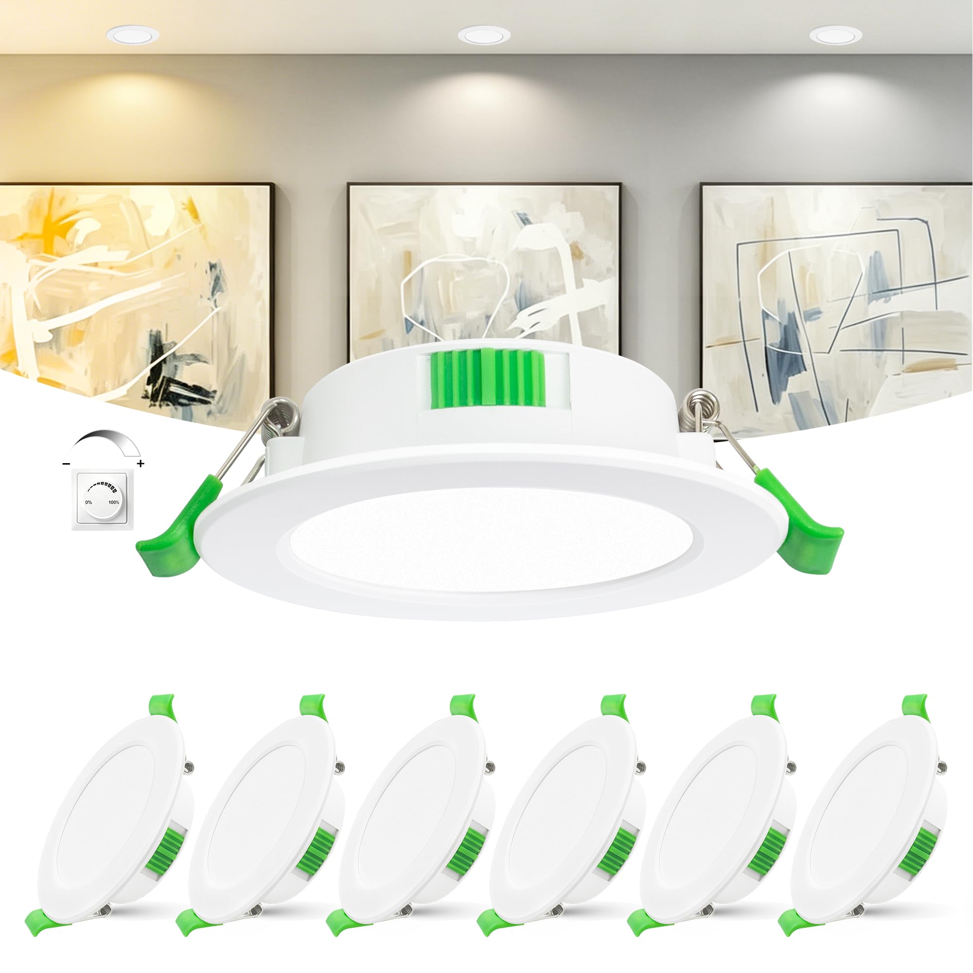 Laiebri Confezione da 6 Faretti LED da Incasso Extra Slim 25 mm, 6W Dimmerabili 0-100% con Dimmer Esterno, 2700K/4000K/6000K Regolabili, IP44 per Bagno, CRI 90, Foro Ø55-68 mm, 23…