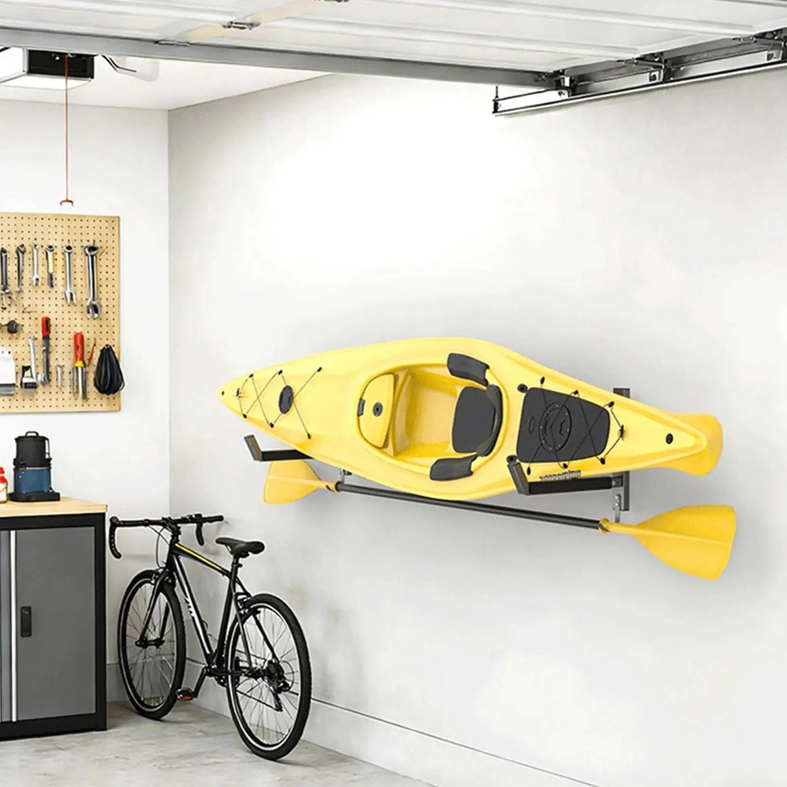 Supporto per kayak da garage, capacità 200 libbre, gancio per tavola da surf, 2 pezzi, supporto da parete per kayak, canoa, per interni ed esterni