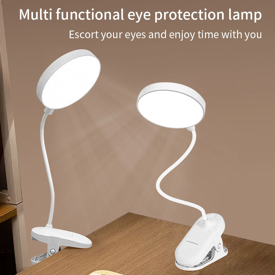 Lampada da Scrivania a Clip LED 360 ° Lampada da Lettura Flessibile Dimmerabile USB Ricaricabile con Supporto per Telefono, Luce per Studio con Protezione per gli Occhi per Studen…