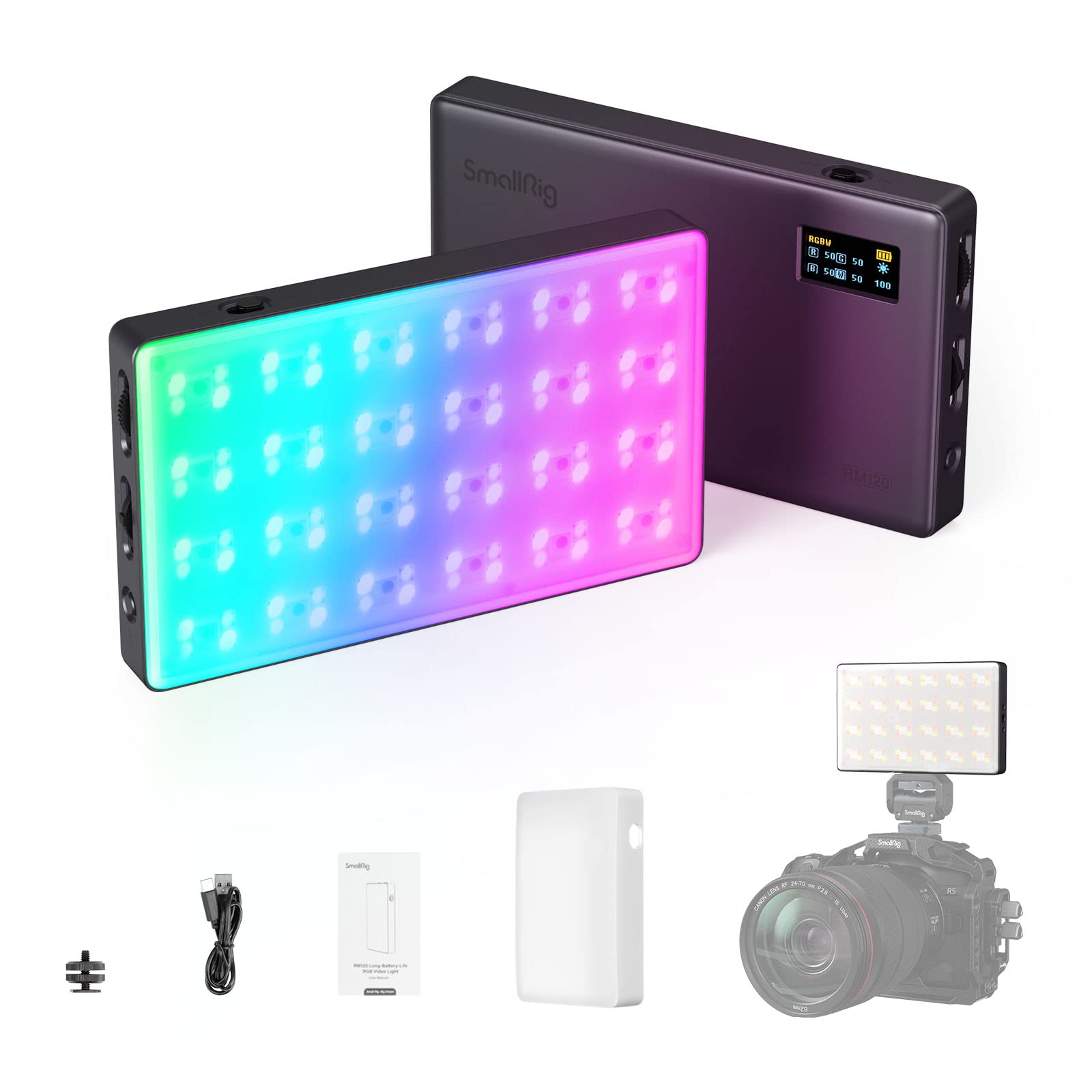 SMALLRIG RGB Video Light, RM120 Portatile On Camera Light, 5000mAh 2500K-8500K CRI 98+, Illuminazione per videoconferenza professionale Full Color LED Light Panel per Vlog, Photog…