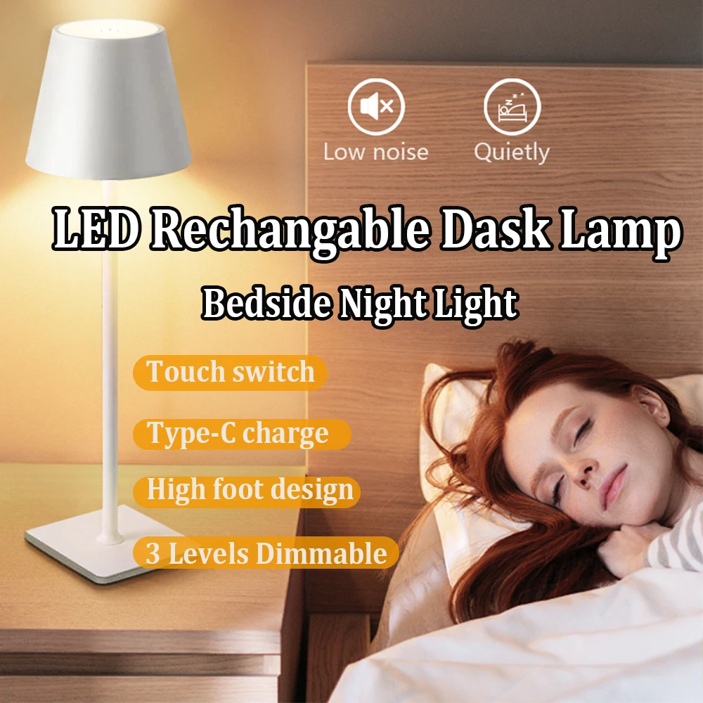 Lampada da Tavolo LED Ricaricabile Senza Fili con Dimmerazione Continua e Sensore Touch, Luce d'Atmosfera per Camera da Letto e Comodini