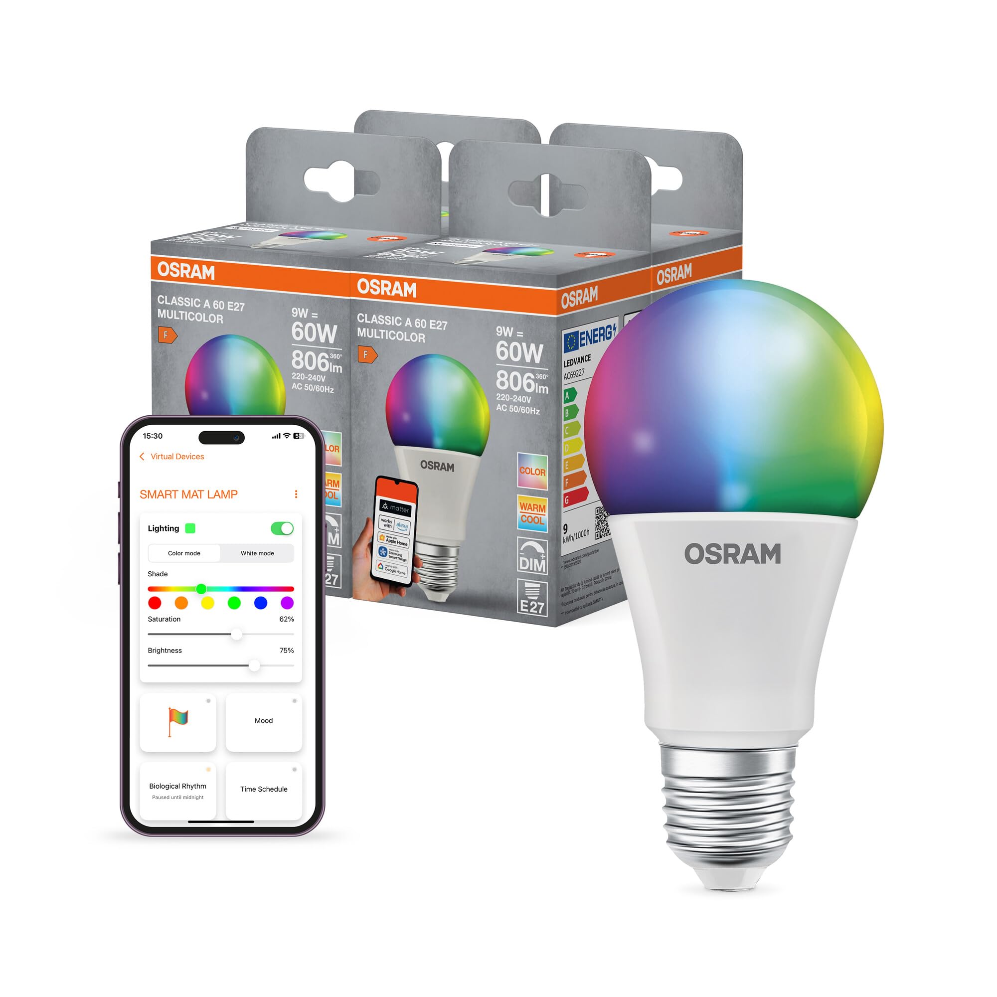 OSRAM SMART+ RGBW, lampada LED E27 con Matter over Wifi, appositamente | , LED Lamps, 60.00 Millimetres dia, , confezione da 1
