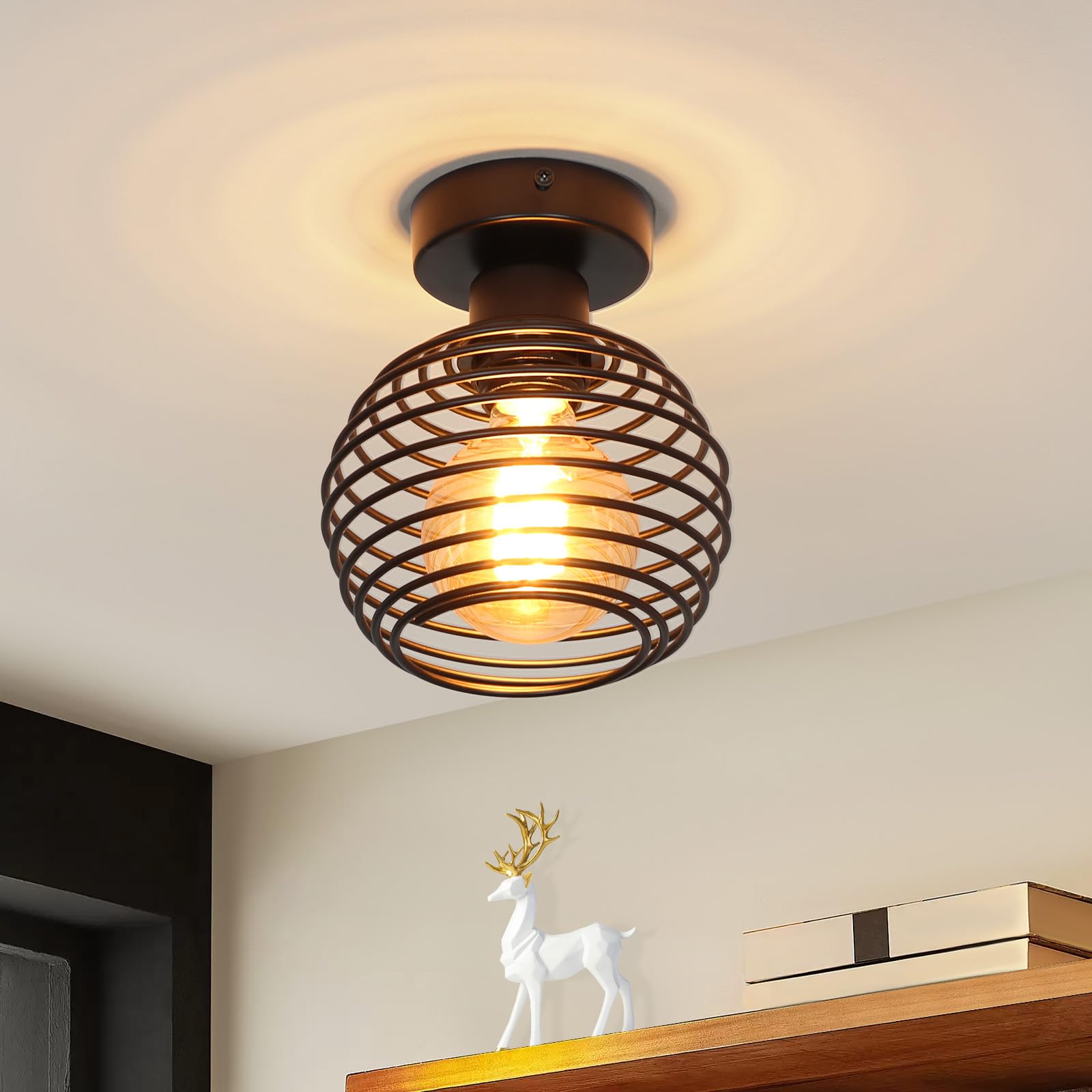 ZMH Lampada da soffitto vintage plafoniera camera letto - Nero lampadario | industriale cucina ferro battuto arredamento portalampada E27 luci design casa salotto garage illuminaz…